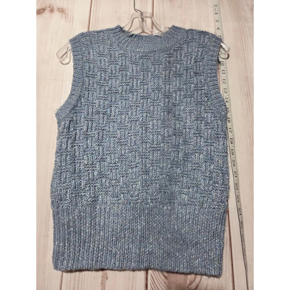Ladies 4 Knit Sweater Vest Blue Basketweave Cottagecore Academia Preppy